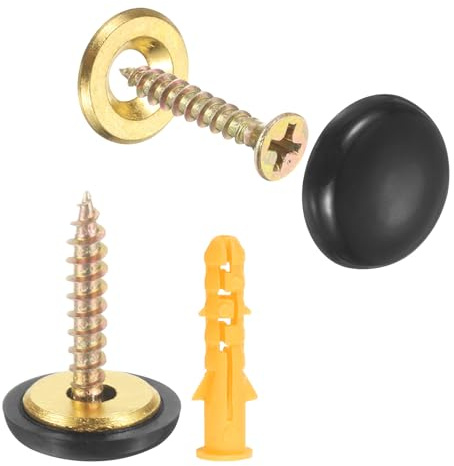 uxcell 16 Pcs 16.8 mm Decorative Caps Cover Nails, Zinc Alloy Screw Covers Caps Mirror Fixing Screws for Mirrors, Coffee Tables, Wooden or Glass Furniture, Black