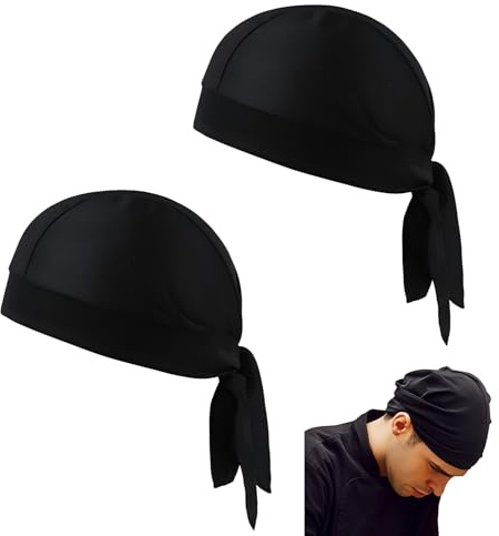 2 Piezas Gorro Cocinero Bandana, Gorro Cocina Ajustable, Unisex Gorro de Chef, Bandana Hombre, para Restaurantes, Panaderías, Cafeterías, Supermercados, Hoteles, Deportes y Ciclismo(Negro)