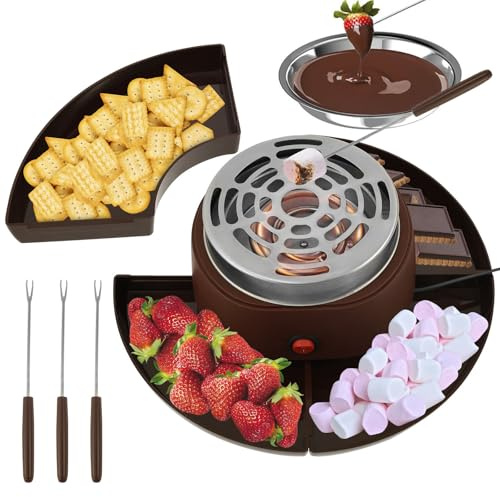 2-In-1 S'mores Maker & Chocolate Fondue Set, 280W Tabletop Indoor S'mores Kit with 10 Accessories, Maximum Disk Diameter 30 Cm, Electric Marshmallow Roaster for Parties, Movie Nights & Gifts