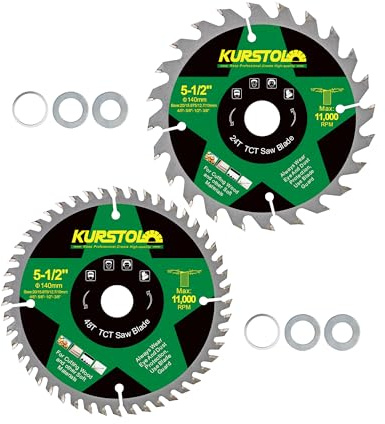 KURSTOL Lama per Sega Circolare 140 x 20mm - 2 pezzi 24&48 denti Dischi Taglio per Legno, Plastica, Compensato, Pannelli Truciolari, Pannelli Multistrato