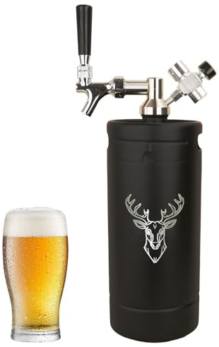 Beer Growler Tap System,128oz Portable Mini Keg Draft Beer Dispenser with Foldable Funne and Pressure Display,Stainless Steel Pressurized Beer Growler, Leak-Proof Ring, Homebrew, Craft Beer