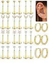 MILACOLATO 20G Piercing Plaqué Oreille Or Argent Boucle d Plaqué Oreille Acier Inoxydable Piercing Tragus Helix Conch Labret Nez Medusa Helix Cartilage Boucles d'plaqué Oreille Créole Jewellery-BG
