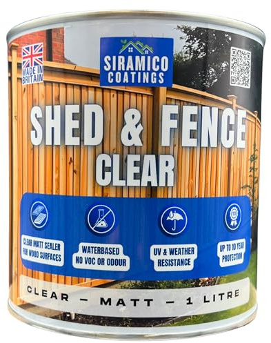Siramico Coatings Shed & Fence I ECO Resin Technology | Wood Sealer & Protector for Outdoor Wood, Fences, Decking & Garden Structures (Clear, 1 Litre)