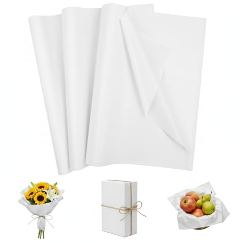 Kievano Papier de Soie Blanc 120 Feuilles 50 x 70 cm, Papier d’Emballage en Pâte de Bois Naturelle, Léger et Résistant, pour Cadeaux, Décoration et Loisirs Créatifs