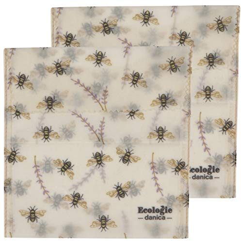 Ecologie by Danica Reusable Beeswax Sandwich Bag Bees, Reusable Food Storage Wrap, W6.5 x L6.5, Set of 2