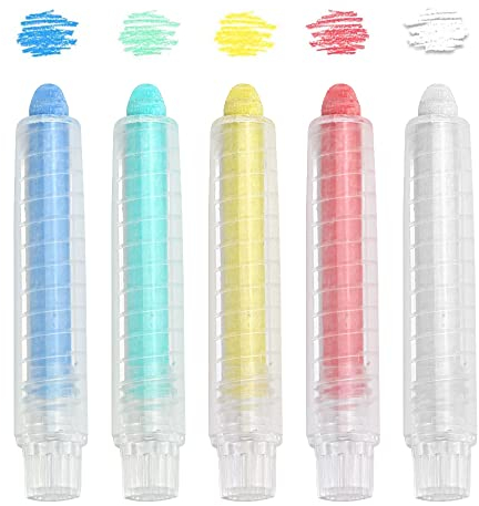 GIRAFEDA 5 Stück Farbige Kreide Bunt Tafelkreide Wasserlösliche Straßenmalkreide Dustless Chalk Staublose Farbkreide Tafel Malkreide Drehbare Kreide für Whiteboard Tafel Zeichnen Schreibwerkzeuge