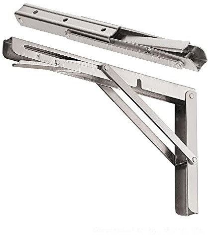 CLT 12'' Folding Shelf Brackets Max. Load 440 lb, Heavy Duty Stainless Steel DIY Wall Mounted Shelf Bracket Space Saving for Table Work Bench, Pack of 2