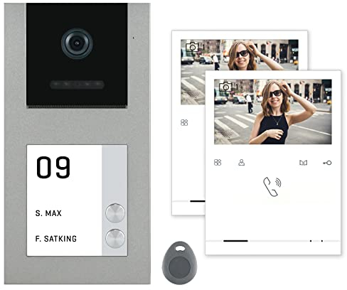 Balter EVO Video RFID Türsprechanlage Aufputz ✓ 4,3 Zoll Monitor ✓ 2-Draht Bus mit RFID ✓ Set für 2 Familienhaus Türklingel ✓ 120° Weitwinkel Kamera