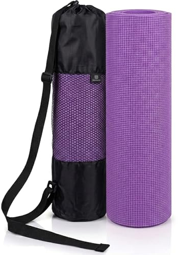 Non Slip Yoga Mat Gym Fitness Exercise Eco Friendly Foam Anti Slip Pilates Physio Mats for Home Gym Fitness Gymnastics Stretching Workout Gym Yoga Mat (1 x Purple - 6mm Yoga Mat with Carry Case)