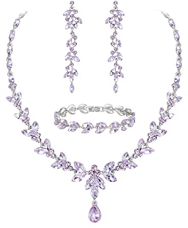 EVER FAITH smyckeset österrikisk kristall brud smyckeset, elegant markis strass blad halsband med dinglande örhängen tennis armbandsset