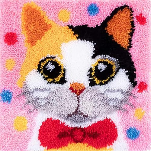 Bordado Manualidades DIY Making Cartoon Cat Latch Hook Rug Kits con herramienta para adultos y niños principiantes, kits de hilo de ganchillo de aguja hecho a mano, kit de pestillo, cojín de Navidad