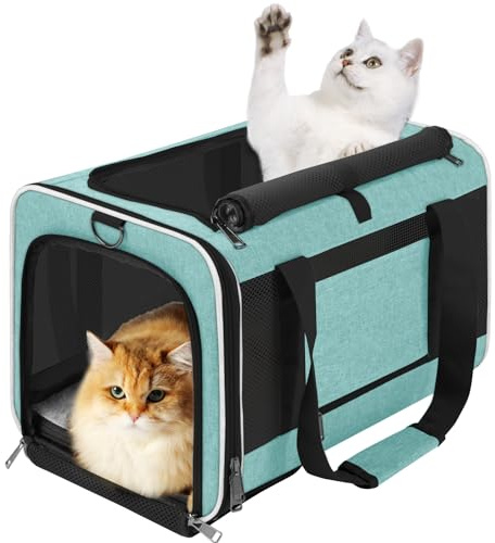 GAPZER Soft Cat Carrier Large Cat 20 lbs/Kitty Cat Travel Crate for Pet Top Load/Small Dog Sturdy Transport Fabric Carry Bag 10 Pounds/Yorkie Kennel with Pocket Teal Aqua
