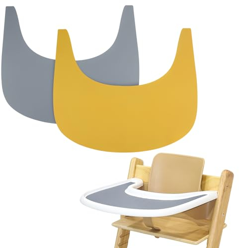 High Chair Placemat, 2 Pieces Durable High Chair Placemat Silicone, for Tripp Trapp High Chair Accessories, Suitable for StokPG-01ke Tripp Trapp High Chair Tray (Grey/Yellow)