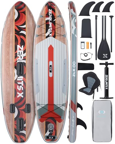 ZLX 320 CM Planche de Paddle Gonflable avec Accessoires Sup Premium pour Tous Niveaux Enfants et Adultes Large et Stable Pont antidérapant Pagaie réglable Ajustable,Laisse et Sac