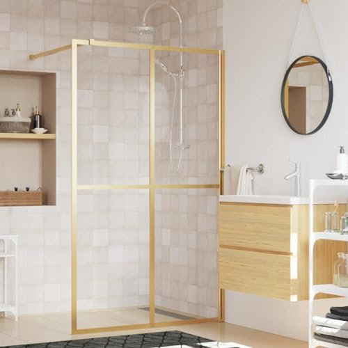 Tidyard Paroi de Douche avec Verre ESG Transparent doré 118x195 cm, Pare-Baignoire Paroi de Douche, Écran de Douche Fermeture de Baignoire Mur Panneau de Douche pour Salle de Bain