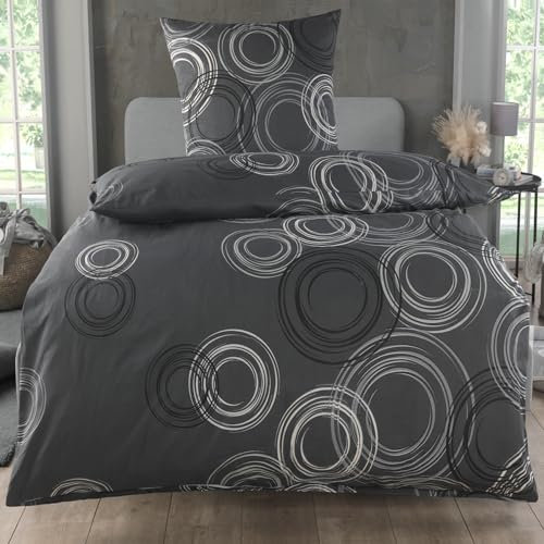 MALIKA Bettwäsche 135x200 Baumwolle Sets, Kreismuster Bettbezug 135 x 200 cm, Kissenbezug 80x80 cm, Renforcé, Oeko-TEX Bettwäsche mit Reißverschluss