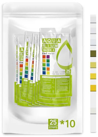 AAwipes Tiras de prueba de amoníaco para acuario, 8 en 1, paquete de 250 tiras, prueba de agua rápida y precisa, pH, carbonato, alcalinidad, dureza, cloro, nitrito, etc. (K02-250)