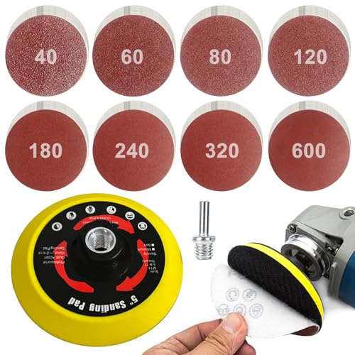 Slipskivset 125 mm kardborre för vinkelslip, 80 st. slippapper kardborre med M14 slipskiva och skaft, slipskivpad, sliptillbehör, vinkelslipstillbehör för trä och metall