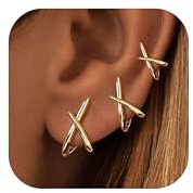 FIOROYAL 3 Paare Ohrstecker Gold/Silber Ohrringe Stecker Creolen Damen Hypoallergene 14K Vergoldet Kleine Ohrstecker X form Minimalistisch Ohrringe Creolen Leichte Schmuck Geschenke G2