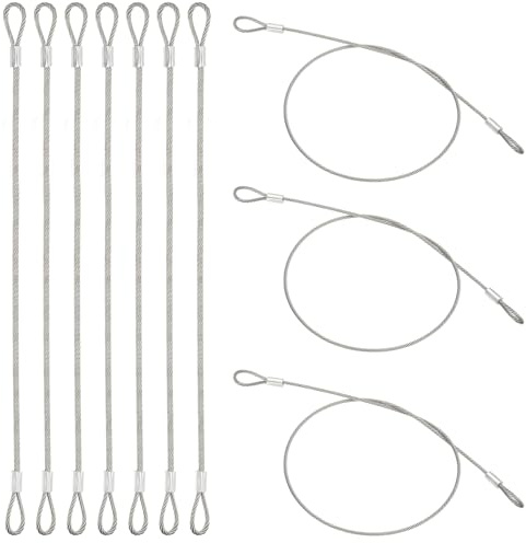 PATIKIL 10 Pcs Dia. 2mm Stainless Safety Cable, 20 Length Steel Security Ropes with Double Loops Braided Wire Rope Cables for Stage Light Outdoor Gate Luggage Lock Yard Lighting
