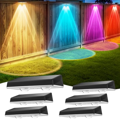 Delaiglow solcellslampor för utomhusvägg, RGB vägglampa utomhus solenergi, IP67 vattentät solstängselbelysning, 7 färger trådlös utomhusvägglampa på solenergi, 6-Pak RGB