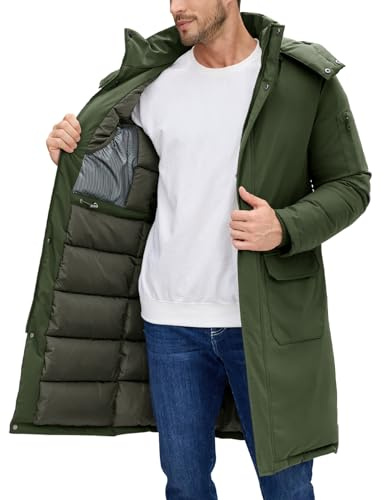 Voqeen Giacca Invernale Uomo Lungo Caldo Giubbotto Parka Imbottito Termico con Cappuccio Rimovibile Cappotto con Cerniera e Tasche da Lavoro Antivento