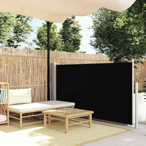 Parasol para balcón, toldo lateral extensible, 120 x 500 cm, negro, para balcón, terraza, jardín