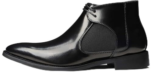 Genérico Zapatos De Hombre De Punta Afilada De Piel Lisa, Botas Chelsea con Cordones Y Tacón De Bloque, Zapatos Formales Impermeables Adecuados para Banquetes,Negro,44 EU