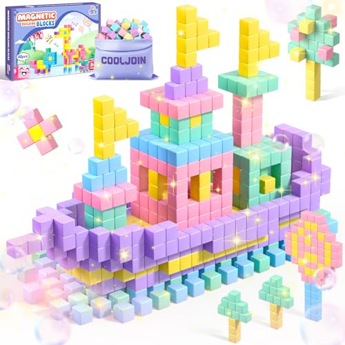 COOLJOIN Bloques Magneticos Construccion Niños, Regalos Niñas 3 4 5 6 7 8 9 10 Años,48 Piezas Juego de Juguetes de Viaje de Bloques Magnéticos,Juguetes Niños 3 Años,Juguete Creativo Montessori