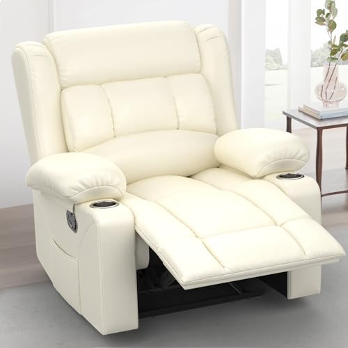 MOSGAT RV Recliner Chair, Oversized Reclining Loveseat Home Theater Seating with Cup Holders, Insert Pockets, Wall Hugger RV Recliners for Movie Room, Recline Movie Seats Gaming Sofa, White