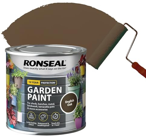 ARUUJ Garden Paint 2.5L, Water Based Furniture Paints, Mid Sheen Weather Resistant Fence Paint, UV Damage Quick Drying Paints for Wood, Pots, Bricks, Stones, Metal (English Oak, 2.5 L)