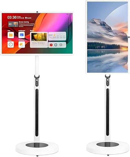 coyrugky Televisore Portatile 4K da 32 Pollici, Monitor Touchscreen Intelligente con Android, Batteria Integrata e Rotazione 360° - Supporto Telecomando Vocale(8+128G,24IN)