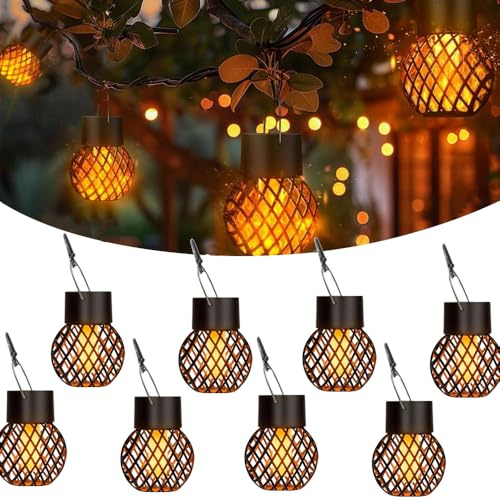8 Piezas Luces solares colgantes,Luces solares impermeables IP65,Lmpermeable Farolillos Solares,Lamparas Solares Exterior Jardin para Acampar, Jardín, Terraza, Porch
