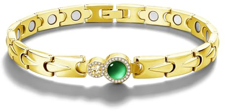 Lynizo magnetarmband dam, hjärta/rund/droppar silver magnet armband | Vitala armband för att minska stress, justerbart rostfritt stål armband för bättre sömn, 21 cm zirkonium damarmband