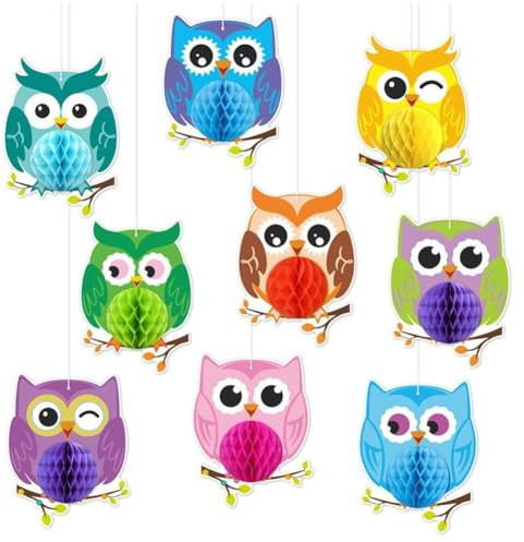 AMOYER Set med 9 3D-uggleformade hängande vaxbollar, unik djurdekoration för födelsedag, babyshower