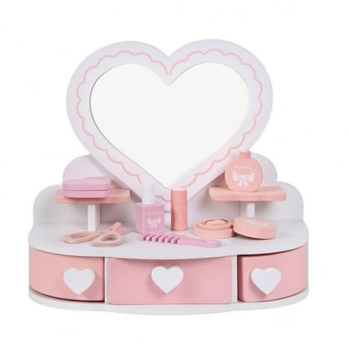 KQFCAZRE Coiffeuse avec Miroir Fraise Boîte à Maquillage Nœud Coiffeuse avec Tiroir pour Enfants