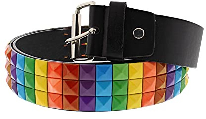 Zac's Alter Ego Rainbow 3 Row Chessboard Pyramid Studded Belt