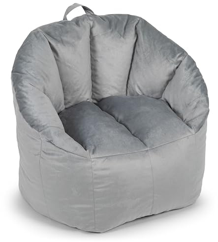 Big Joe Milano Bean Bag Chair for Kids, Teens, Adults, Gray Plush, Ultra-Soft Polyester, Lightweight Seat for Reading Nook and Gaming, 2.5 foot Refillable