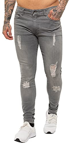 Enzo herr super skinny ribbade jeans stretch slitna denimbyxor midjestorlekar 28 - 42