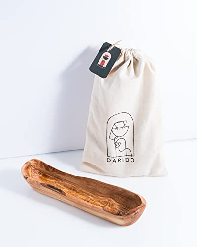 DARIDO Corbeille à Fruit et Corbeille à Pain en Bois d'Olivier Naturel - Fait à la Main - 35x9 cm - Bol en Bois d'Olivier Rustique - Plateau Décoratif - Corbeille Table à Manger - Rebord Naturel