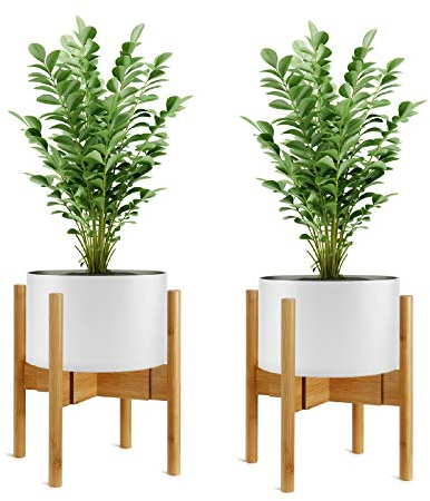 2-Pack Plant Stand, Mid-Century Modern Flower Pot Holder, Flower Pot Holder, Bamboo Adjustable Flower Pot Holder, Indoor Bamboo Modern Plant Holder, Fits Pot Size of 20-30 CM (Plant Pot NOT Included)