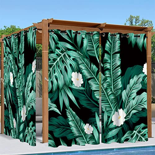 Syhi Qlty Rideaux d'extérieur Imperméable, Rideau Occultant Thermiques Rideau Exterieur Terrasse Rideau pour Pergola Tonnelle Cabane Jardin, 2 Pièces 132 x 213 cm, 3D Tropical Plantes