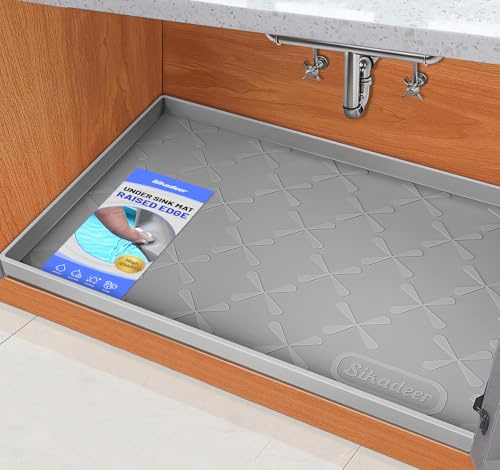 SIKADEER Waterproof Under Sink Mat Silicone 28x19, Kitchen Cabinet Liner