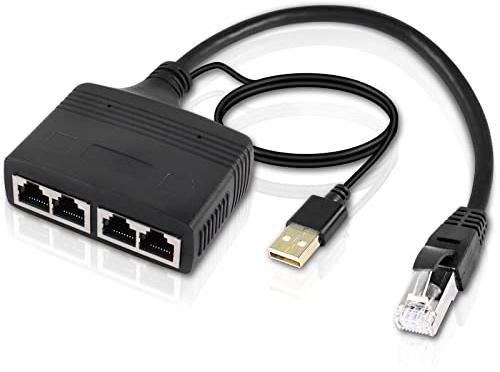 XMSJSIY Divisor Ethernet 1 a 4 adaptadores de Red de conmutadores Ethernet de Internet RJ45 Divisor de Red LAN de Alta Velocidad de 100 mbps, Adecuado para cat5 / 5e / 6/7 (1 Macho a 4 Hembra)