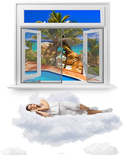 Window Mosquito Net, 95 x 135 cm Single Door Mesh for Prevent Mosquito Bug with Hook&Loop Tape Garage Screen Cover Kit Garage Door Curtain(Gray)