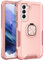 Knoowcase for Samsung S21 FE Case Shockproof Samsung Galaxy S21 FE Phone Case with Ring Military Grade Protective TPU Bumper Hard PC Back Cover Built-in Magnetic Kickstand Car Mount, Rose Gold