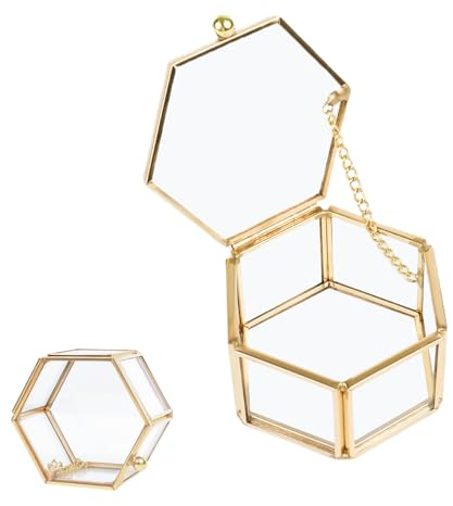 Manqyi Scatola in Vetro Geometrico, Portagioie in Vetro Dorato Trasparente, Gioielli Geometrici