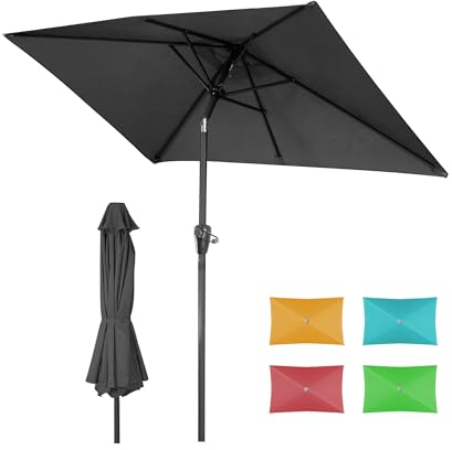HOMEDEMO Sonnenschirm Balkon Rechteckig 210x140 cm mit 6 Rippen, Schirm groß Gartenschirm Marktschirm, Terrasse, Tischschirm, Strandschirm, Anthrazit Schutz 50+ Knickbar Neigbar Sonnenschutzschirm