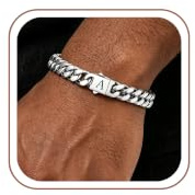 HAYOUWAY Pulsera para hombre, plata con letras, acero inoxidable, cadena de armadura para hombre, grabado, A-Z, regalo personalizado para hombre, papá, amigo, cumpleaños, 7.874, Acero inoxidable, No