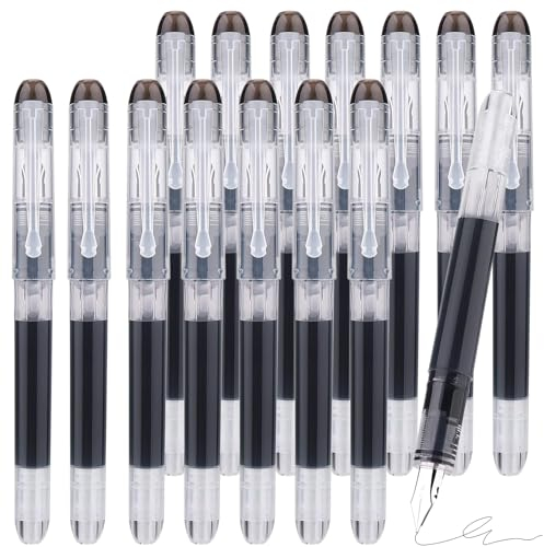 VEGCOO 14 Pcs Black Disposable Fountain Pens, Fountain Pens for Writing with Large Capacity Quick-drying Ink No Need to Replace Ink Bags for Daily Writing, Gifts